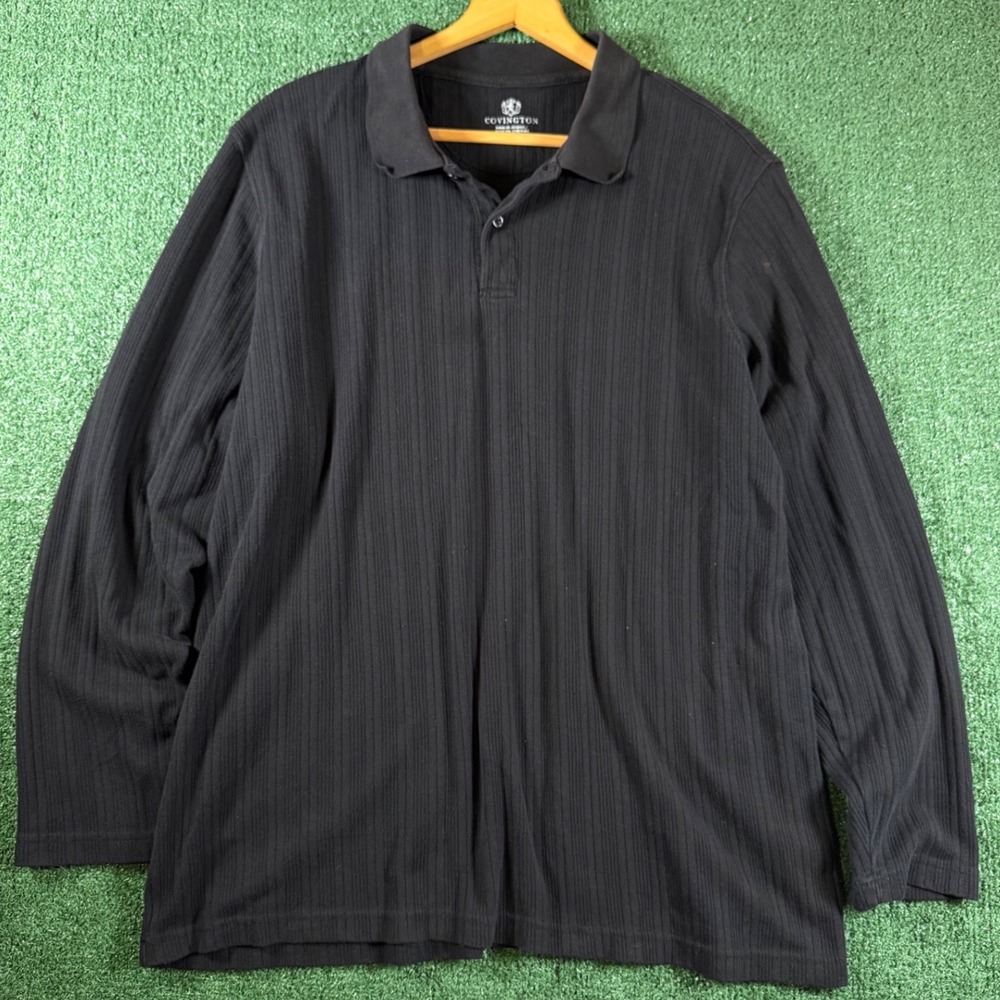Covington Polo Shirt Mens XL Black Good Ribbed Knit Long Sleeve Cotton Blend